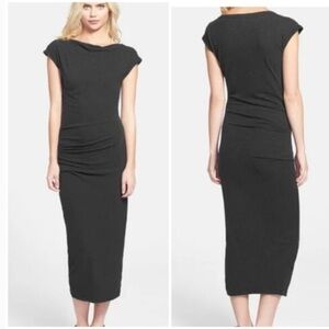 James Perse Charcoal Cap Sleeve Ruched Dress